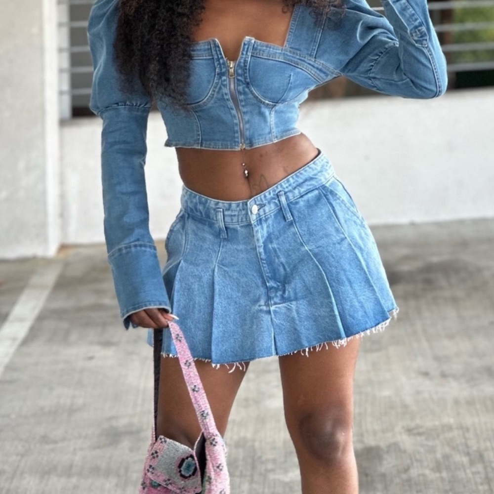 Zara pleated denim skirt